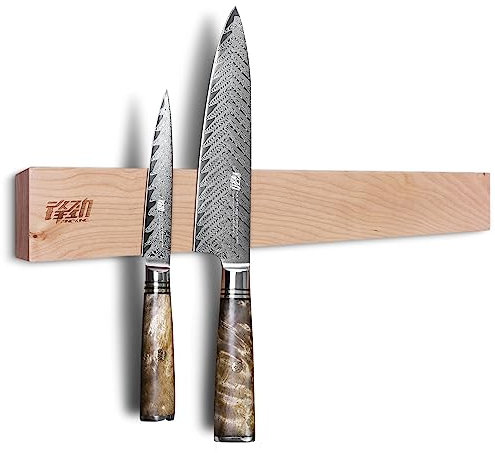 FINDKING Maple Wood Magnetic Knife Strip, Magnet Utensil Holder for Wall, Refrigerator, Wooden Rack for Kitchen Knives, No Drill (Beige, 46CM, Without Knives)