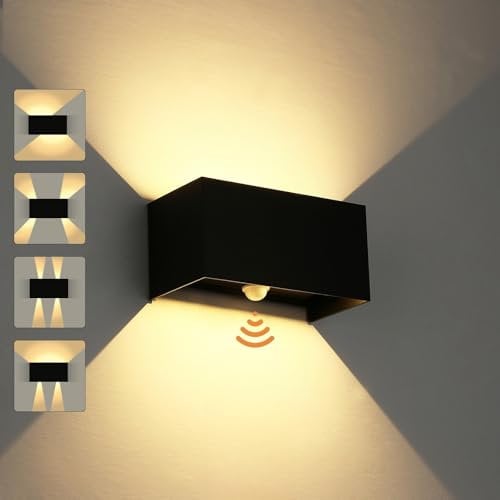 ENCOFT Wandleuchte mit Bewegungsmelder Innen Aussen 24W Mit Einstellbar Abstrahlwinkel Wandlampe 3000K Warmweiß Aussenwandleuchte IP65 Wasserdichte Wandleuchten Schwarz