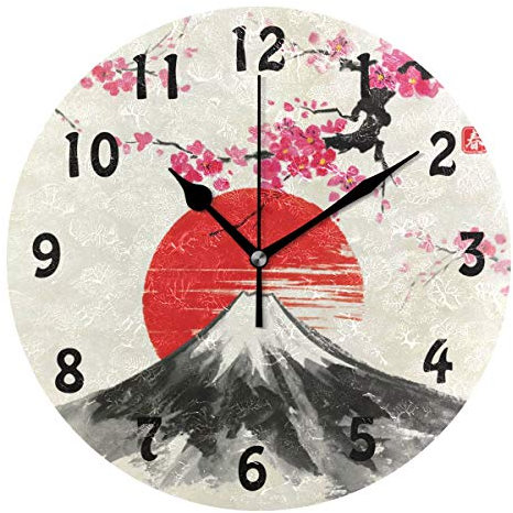 DJNGN Reloj de Pared Japón Paisaje de árbol de Sakura japonés, Reloj silencioso Que no Hace tictac para Cocina, Sala de Estar, Dormitorio, Regalo de Arte para el hogar