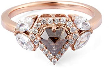 Heiligenschein Salz und Pfeffer Diamant Verlobungsring Pentagon Roséschliff und Moissanit 14 Karat Rotgold, Metall Metall: Stein:, Salz- und Pfefferdiamanten