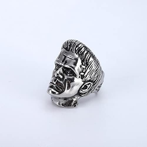 XJruixi Science Fiction Goth Frankenstein Steel Rings for Men Punk Horror Scientist Biker Stainless Steel Men Ring Fashion Jewelry