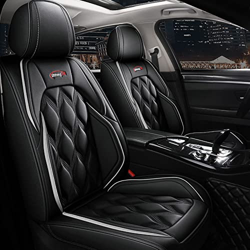 Tuqiang Universal Autositzbezüge Full Set,Vordersitze und Rückbank 5-Sitze Leder Sitzbezüge,Sitzbezug für die meisten Autos, SUVs, Pick-ups,MH109,Schwarz-grau