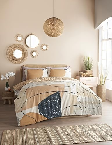 CosmoLiving by Cosmopolitan Cosmo Living Abstract Sunset Duvet Cover Set - King Easy Care and Machine Washable Duvet Quilt Bedding Set with Matching Pillowcases - King Size - Natural