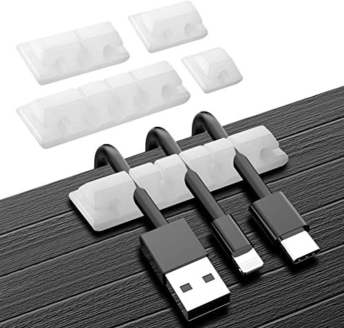 URAQT Cable Clips, 5 Pack Tidy Clips Holder Silicone Self Adhesive Cord Organiser USB Charging System Management for Home, Office, Car and Desk (Translucent) (C-QX-T230114-FBA)