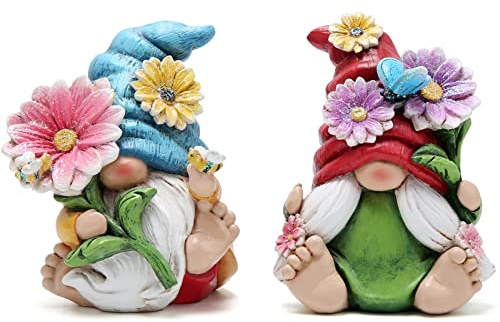 Hodao 2 gnomos de Primavera y Verano de 4 Pulgadas de Alto, Decoraciones de jardín de Tomte, Elfo, otoño, gnomo, Regalos, Figura de Elfo Sueco, Enano, decoración de gnomo de Mesa, decoración de
