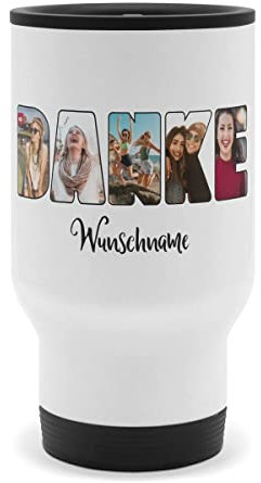 PhotoFancy® - Personalisierter Thermobecher 'Danke' - Isolierbecher to go mit eigenem Foto und Text selbst gestalten