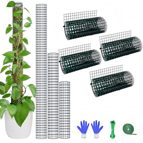 Bâton de mousse DIY de 4 m en métal pour plantes Monstera, 4 pièces de 21 cm × 1 m grillage en acier avec serre-câbles, maximum 7 tiges de mousse de sphaigne de 58 cm (treillis métallique de 4 m, sans