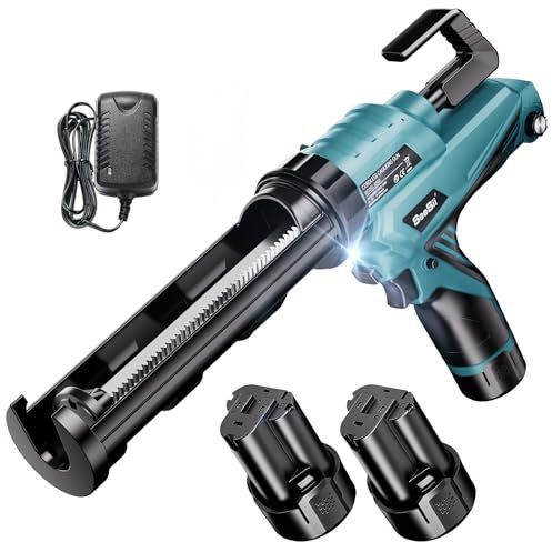 Seesii Pistola de Silicona de 300 ml, Pistola de Silicona Profesional con 2 Baterías de 2000mAh, Hasta 4000 N, Velocidad Ajustable, Adecuada para Sellado y Relleno, Mecanismo Antigoteo