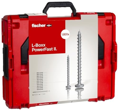 fischer L-Boxx PowerFast II PanHead, 1.800 PowerFast II Spanplattenschrauben in 11 Abmessungen mit PanHead, TX-Antrieb & Vollgewinde, für eine schnelle und flexible Verarbeitung, inkl. ProfiBit Set