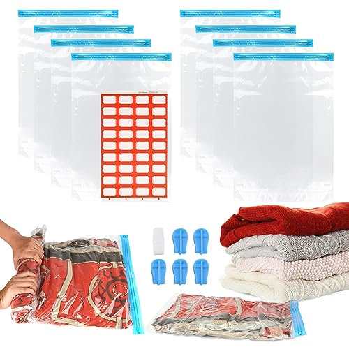 8 Stück Vakuumbeutel für Kleidung Reise zum Rollen, Vacuum Bags, Wiederverwendbar Kompressionsbeutel Reise für Kleidung Reisen Reisegepäck, Vakuumbeutel 60 x 40 cm