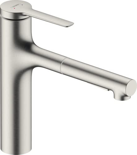 hansgrohe Zesis M33 - Küchenarmatur mit Metall Brause ausziehbar, 2 Strahlarten, Wasserhahn Küche mit Auslauf Höhe 160mm, Mischbatterie Küche schwenkbar , Edelstahl Finish