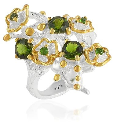Ring aus 925er-Sterlingsilber, Chromdiopsid, Edelstein, Statement-Schmuck, vergoldet für Damen 59 (16.6)