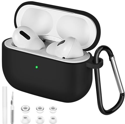 AXFEE Cover Compatibile con AirPods Pro2/1 2022 Custodia, con Kit di Pulizia e Moschettone, Case Protettiva Antiurto in Silicone Morbido per Apple AirPods Pro2/1 Generazione Custodia- Nero