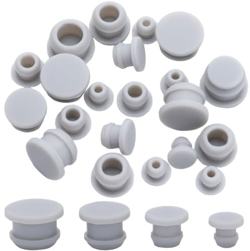GORGECRAFT 32PCS 4 Sizes Silicone Stoppers for Salt and Pepper Shakers 5/7/9/11mm Salt Plug Stopper Replacement Bottle Caps Reusable Silver Round End Cap Corks for Bottles Pipes Pots