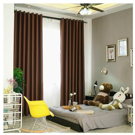 Whoiy Fenster Gardine Vorhang 229 cm Höhe Einfarbig, 2 Stück Polyester Blackout Curtain Verdunkelung mit Ösen Kaffee Verdunklungsvorhänge, H229 x B107 cm