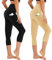 AMIYOYO Capri Leggings Damen mit Taschen 3/4 Sport Leggins High Waist Sporthose Blickdicht Elastisch 7/8 Yoga Hose Fitness Laufen für Outdoor 2er Pack(Schwarz+Beige,XXL=DE50-54)