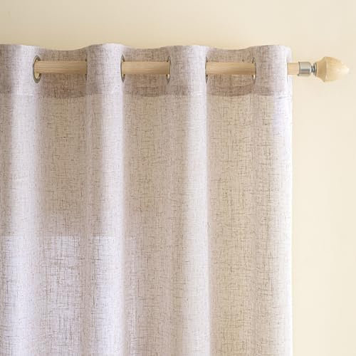 EMEMA Gardinen Vorhänge Leinenvorhang mit Ösen Voile Vorhang Leinenoptik Modern Halbtransparent für Wohnzimmer Dekoschal Kinderzimmer Schlaufenschal Küchengardinen 2er Set 140x300cm (BxH) Reines Weiß