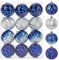Arborus 12 Stück Christbaumkugeln 8 cm Weihnachtsbaumkugeln Kunststoff Weihnachtsbaumschmuck Set Geriffelt Tannenbaumkugeln Blau Baumkugeln Weihnachten Deko Christmas Deko Christmas Schmuck
