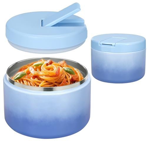Pawtong 12oz Insulated Vacuum Food Jar with Buckle Lid Wide Mouth Soup Thermo for Hot Food Kids Leakproof Stainless Steel Lunch Container (Gradient Blue, 12OZ)