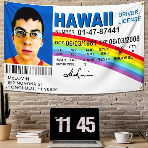 Vanpoo Mclovin Tapisserie murale amusante pour chambre à coucher, dortoir, grand drapeau Mclovin avec 4 œillets en laiton 0,9 x 1,5 m