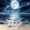 Fantasie Meer Mond Blau Art Fototapete Malerei Blau Tapete Fototapeten Vlies Tapeten, Vliestapete Wandtapete Moderne Wand Schlafzimmer Wohnzimmer Wand tapete 350x256 cm