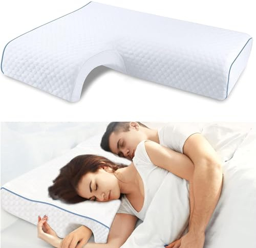 Arched Memory Cuddle Pillow for Adults with Arm Hole - 3D Arched Memory Foam Core, Slow Rebound Pillow for Back/Neck Pain Relief, with Pillowcase (R)