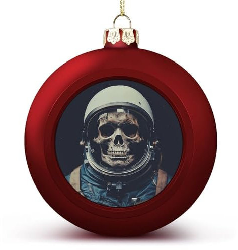 6 cm Weihnachtskugel-Ornamente, Film-Ästhetischer Totenkopf-Druck, roter Kunststoff, bruchsichere Weihnachtskugeln, Dekoration, hängende Weihnachtskugeln für Weihnachtsbaumschmuck – mit Schnüren