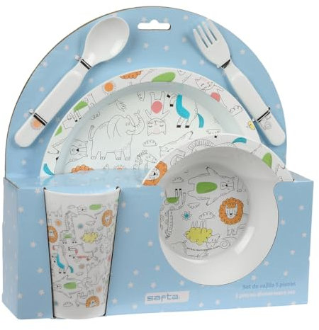 Safta PREESCOLAR ZOO - Set de Platos y Cubiertos, Pack, Plato, Cubierto, Bebé, Iniciación, Comida, Cómodo y Versátil, 26x9x26 cm