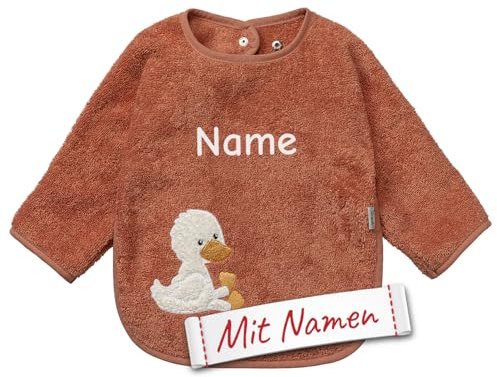 LALALO Sterntaler Ente Edda Lätzchen mit Namen bestickt für Baby mit Ärmel, Ganzkörper Beikost Ärmellätzchen für Kinder