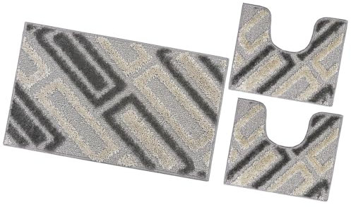 emmevi Tappeto Bagno Moderno Parure Set 3 Pezzi Soffice Shaggy Assorbente Antiscivolo Lavabile Beige