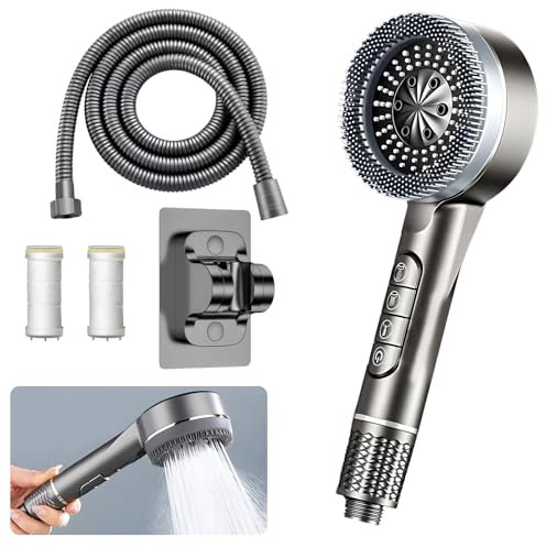 Duschkopf Wassersparender mit Filter, Hochdruck Handbrause, 4 Strahlarten Duschkopf Wassersparend mit Stoppfunktion, Sparduschkopf mit Antikalk-Funktion, für Entfernen vom Rest-Chlor, Harten Wasser