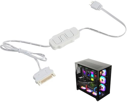 LUCTHY 5V 3Pin ARGB Controller with Manual Buttons SATA, 15Pin to ARGB 3Pin LED Male Connector Splitter Cable for PC Builds, RGB Fans, LED Strips, DIY Cooling Systems (White)