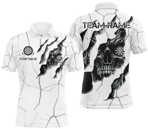 Personalisierte Skull White Grunge Darts Polo & Quarter-Zip Shirts für Herren & Damen - Individuelle Dart-Team-Trikots Leistungsstarkes Dart-Trikot T2922