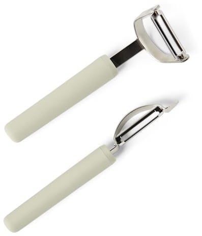 Amazon Basics Épluche-Légumes avec Protège-Lame, Lot de 2 Pièces, Compatible Lave-Vaisselle, Couleur Gris Lin
