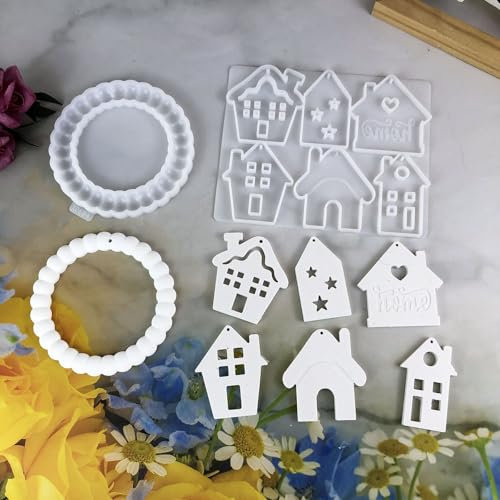 7 Stück Silikonform Haus, Silikonformen GießFormen Haus, GießForm Silikon Haus Rund, Gießformen Hausfür Bastelarbeiten, Gips, Kunsthandwerk