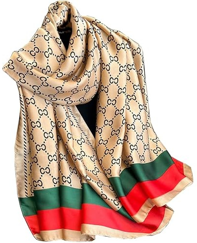 FairyCity Großer Luxus-Seidenschal für Damen, Satin, Sommerschal, leicht, modischer Schal, Fc1006 Khaki Cc, Einheitsgröße