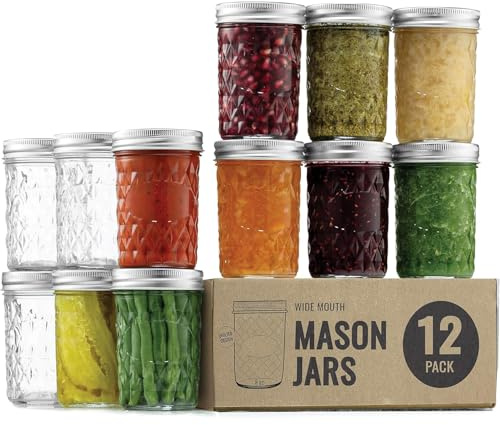16 oz Mason Jars, Regular Mouth Jars with Lids & Seal Bands, Airtight Container for Staining, Preserving, Candles, Home Decor, Overnight Oats, Fruit Preserves, Jam or Jelly Mason Jars (12 Pack)