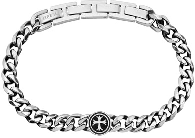 Breil, Collezione Dock, Bracciale Uomo in Acciaio, Bracciale a Catena Groumette con Croce Centrale, Chiusura a Gioielleria, Lunghezza Regolabile 17–22 cm, Idea Regalo Uomo