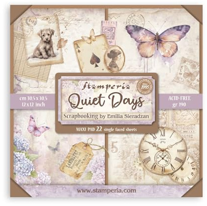 Stamperia - Scrapbook Paper Pad for Scrapbooking, Albums, Card Making, Bullet Journalling and More, Acid Free, Single Face, Perfect for Hobbies, Crafts, and Gifting (Quiet Days) (30.5 x 30.5cm)