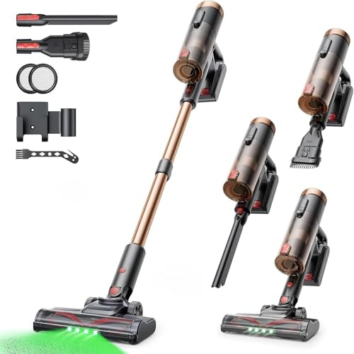 Proscenic P11 Ultra Akku Staubsauger Kabellos, Leichter Selbststehend 50Kpa 50Min Staubsauger mit Touchscreen Anti-Tangle, akkusauger für Teppich Hartböden Vorhang Auto Haustierhaare,Golden