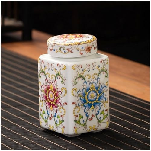 Ceramic Tea Jar With Lid, Porcelain Blue and White Vintage Chinese Style Storage Jars Tea Tins Cans Canister T-ea Caddy Coffee Bean Storage Jar 200ml for Kitchen Coffee Spices Sugar (Style B)