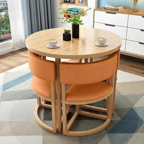 WANGCEPLSD Esstisch Rund für 4 Personen, Konferenztisch mit Stühlen, Stühle mit Rückenlehnen, Ideal für Büro, Konferenzraum und Kleine Räume(Orange)