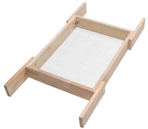 WEKADRIN Setaccio per Terra da Giardino in Legno con Rete Rinforzata, Manico Staccabile 44x34 Cm, Filtro per Sabbia e Rocce, Attrezzo per Semina e Compost, Strumento Versatile