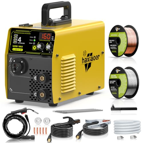HAXIAOER 160A Saldatrice a Filo Continuo Con Gas 4 In 1 | Gas MIG/Gasless MIG/ARC/Lift TIG,Saldatrice Inverter Semiautomatica Multifunzione con IGBT,Saldatrice a Filo