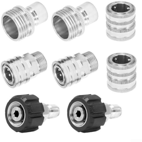Valixirant Steel M22 Through 14mm Quick Connect Pressure Washer Set – Leak-proof 5000 Psi High-pressure Fitting 3 over 8 Hoses 4-piece Set(set of eight)
