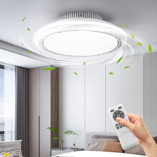 Hondony Blattloser Deckenventilator mit Beleuchtung und Fernbedienung Leise Deckenlampe Deckenleuchte mit Ventilator Dimmbar 3CCT (3000K-6500K) Timer 6Windstufen für Kinderzimmer