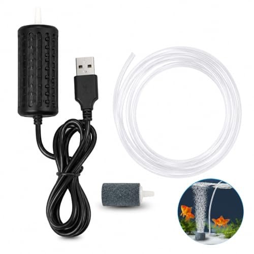 Luftpumpe Aquarium USB Mini Sauerstoffpumpe Leise Aquarienpumpe Energieeffizient mit Silikonschlauch und Luftstein für kleine Aquarien, Fischtransport, Teiche und Outdoor-Aktivitäten