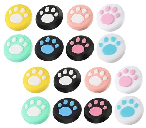 WESIEVYA 16 Protectores de Silicona para Joystick Tipo Pata de Gato, Cubiertas Antideslizantes para Pulgar Compatibles con Switch, Accesorios Multicolor para Mandos de Varios estilos