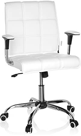 hjh OFFICE 719010 Home-Office Stuhl Ernesto Kunstleder Weiß/Chrom moderner Drehstuhl im Retro-Look