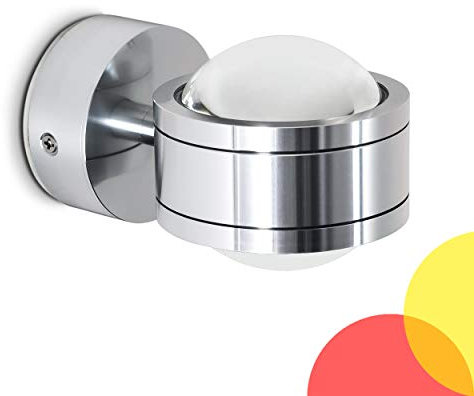 LED Wandlampe Indore, runde Wandleuchte aus Metall u. Glas in Aluminium, Wandspot 2-flammig mit Farbfliter in Gelb und Rot, 2 x 3 Watt, je 300 Lumen (600 Lumen insgesamt), 3000 Kelvin (warmweiß)